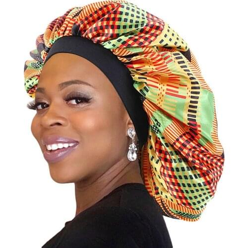 Extra Large Elastic Band Women Head Wrap Satin Bonnet Sleep Cap African Pattern Print Bonnet Ladies Night Cap Turban Chemo Hat