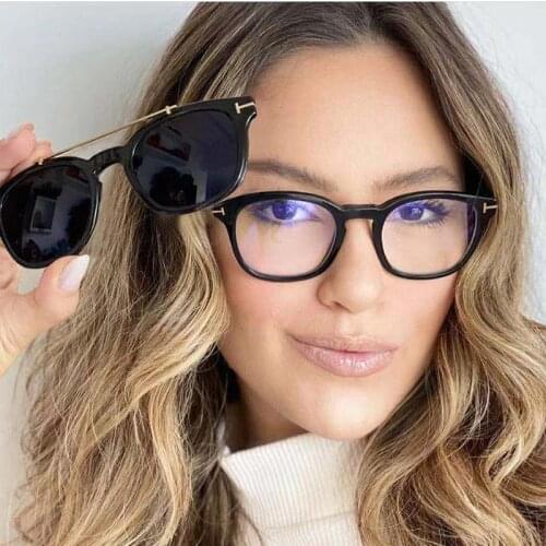 2 in 1 Polarized Travel Driving Sunglasses New TR90 Anti Blue Glasses Frame Trendy Square Magnet Clip on Sunglasses Women UV400