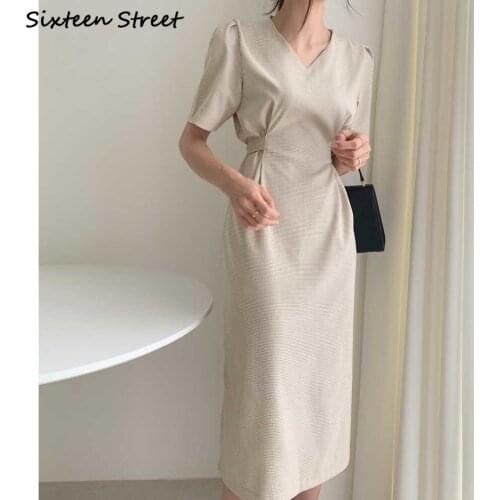 Dresses for Women Simple Lace Up V-neck Short Sleeved Dress Summer Harajuku Y2k Aesthetic Korean Fashion Clothing Vestidos 2021