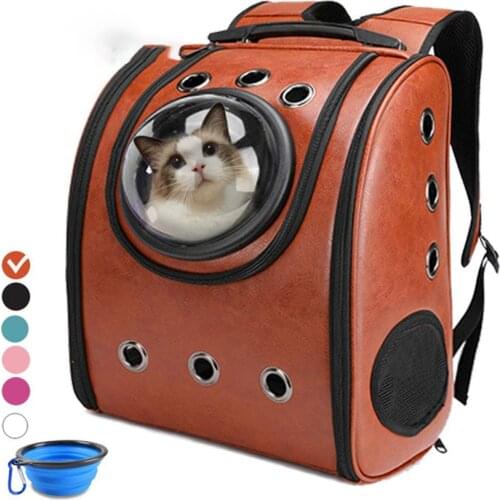 Portable Cat Backpack Durable Carrier Bags Travel Soft Capsule Bag Leather Double Shoulder Bags For Pet Cats Packaging Carrier