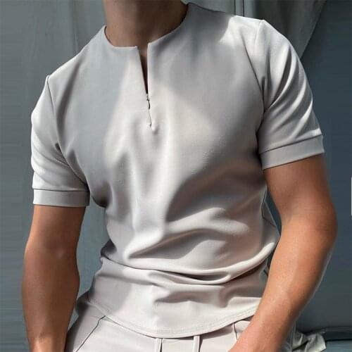 Casual Simple Solid Short Sleeve Tee Shirt Men Vintage Zipper O-Neck Top Pullover 2021 Summer Fashion Loose T-Shirt Mens Clothes