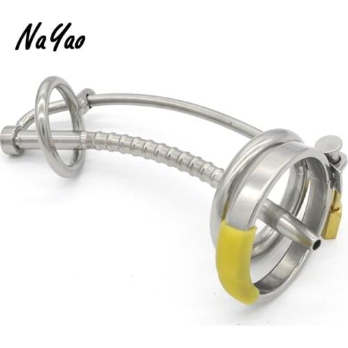 Stainless Steel Penis Plug With Penis Ring Catheters Sounds Stretching Male Chastity Urethral Dilators Sex Toys for Men A060