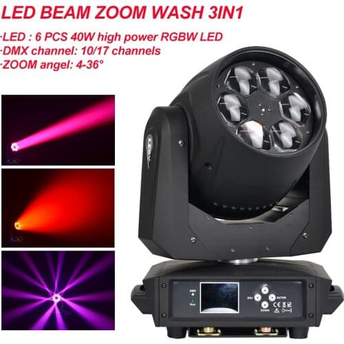 6x40W LED BEAM ZOOM WASH 3IN1 Moving Head Light RGBW Professional Stage Party Disco DJ LED Bee Eye Beam Moving Head Lights