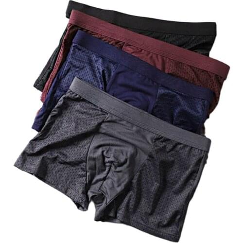 Male Panties Modal Mens Underwear Boxers Breathable Man Ice Silk Sexy U Convex Boxer Solid Underpants Comfortable Mesh Shorts
