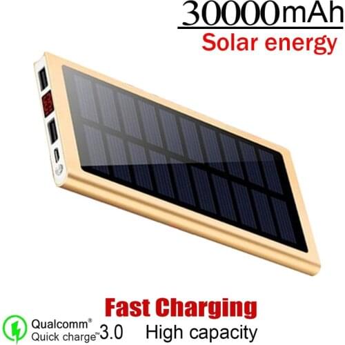 30000mAh Solar Power Bank Fast Charger powerbank With 2USB Digital Display Outdoor External Battery For Xiaomi Iphone Samsung