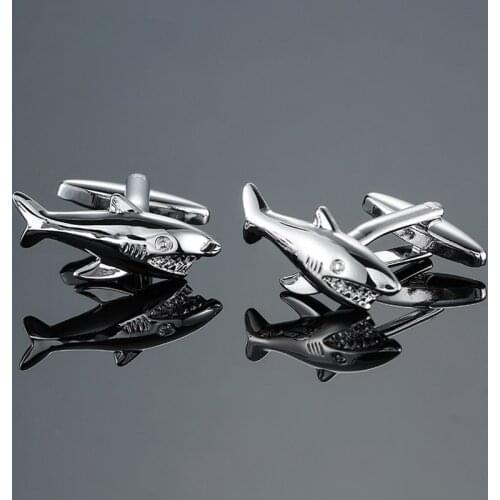 High quality mens Cufflinks new fashion jewelry shark Cufflinks mens business suit shirt button pin gifts wholesale & retail