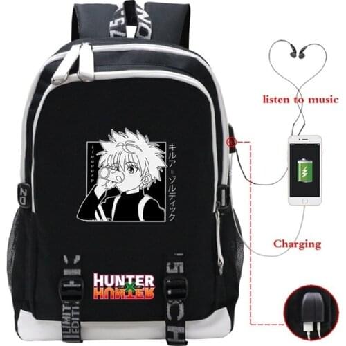 Japan Anime Hunter X Hunter Students School Bags Boys Girls USB Charging Backpack Teens Travel Laptop Knapsacks College Bagpack