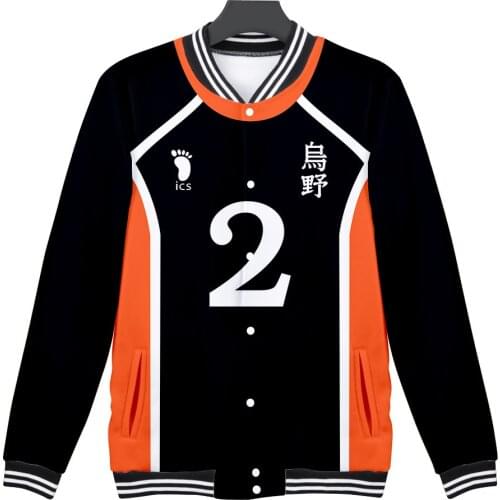 Japan Anime Haikyuu 3D Baseball Jacket Men /womenb Karasuno High School Hinata Shoyo Kageyamatobio Uniform Cosplay Custome Kpop