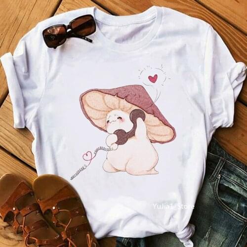 Funny T-Shirt Women Clothes 2021 Cute Mushroom Call Tshirt Femme Harajuku Kawaii T Shirt Female Summer Fashion Tops Tee Shirt