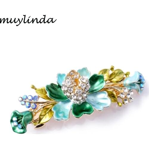 Muylinda Enamel Flower Hair Clip Rhinestone Hair Pin Banquet Accessories Crystal Wedding Women Hair Jewelry Barrettes