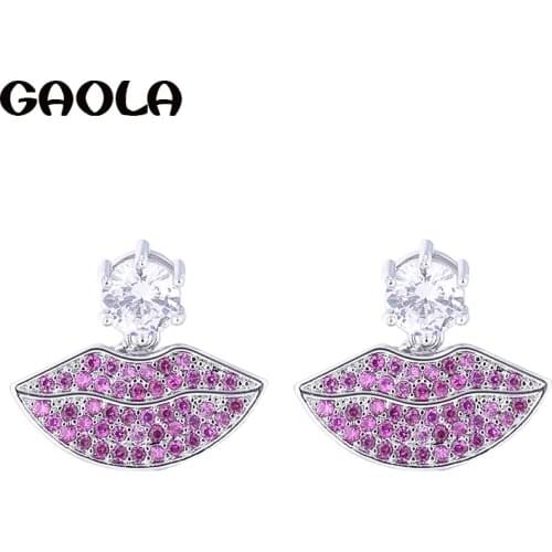 GAOLA Fashion Classic Luxurious Elegant Sexy Women Red Lip Cubic Zirconia Earrings For Women Girls GLE7174