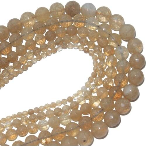 Faceted Natural Stone Citrines Quartz Stone Loose Round Beads 4 6 8 10 12 MM Pick Size For Jewelry Making Diy Bracelet Necklace