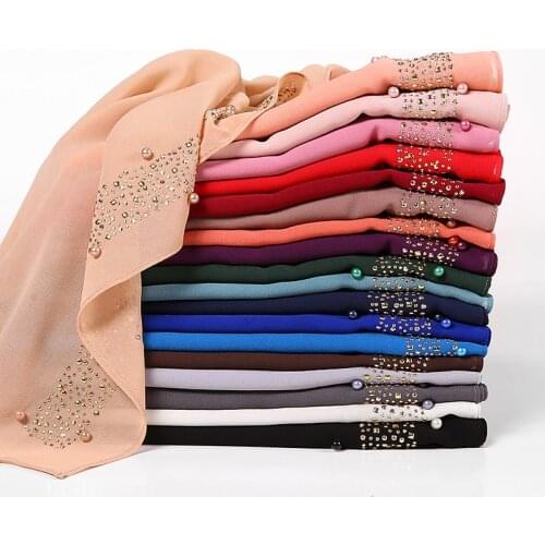 Womens Chiffon Gold Beads Scarf Glitter Floral Plain Hijab Muslim Pearl Nice Crystal scarves/shawls 180*72cm