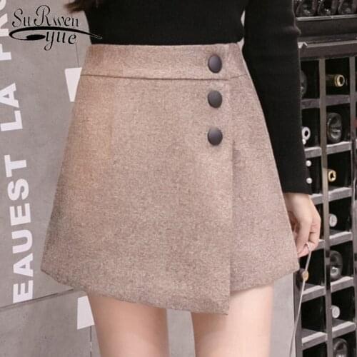 Winter Women ShortsChic Skirts for Women Korean Fashion Clothes Autumn 2021 Solid Button Zipper High Waist Black Shorts 7635