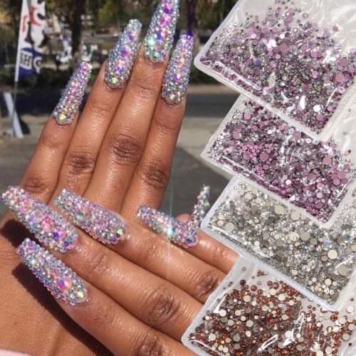 1000/1440 Pcs 3D Nail Art Rhinestones Crystals Jewelry Colorful Mix Sharp Drill Flat Bottom Beads Gems DIY Nail Art Decorations