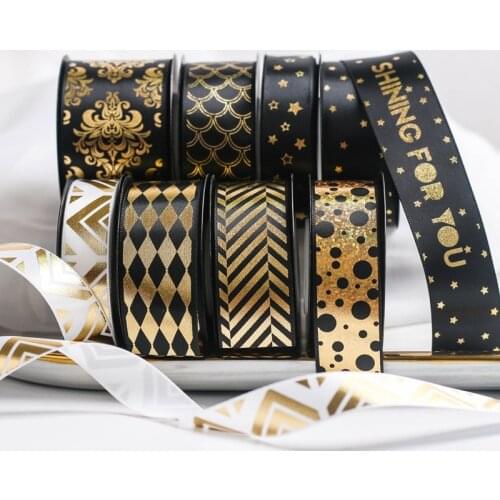 25mm 10yard Black gilt ribbon DIY bow hair ornament flower material packing ribbon straw hat shoelace flower gift box ribbon