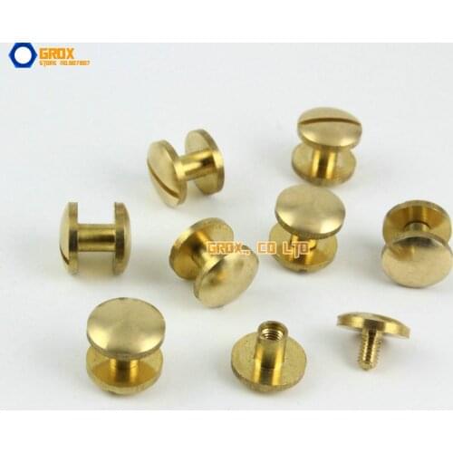 30 Pieces 10*5mm Leather Craft Belt Wallet Solid Brass Nail Rivet Chicago Screw Cambered Head
