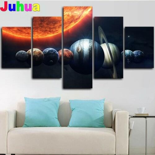 Solar System Space Planets 5 Panel diamond mosaic full square Round diamond embroidery 5d diy diamond painting 2021 Best gift
