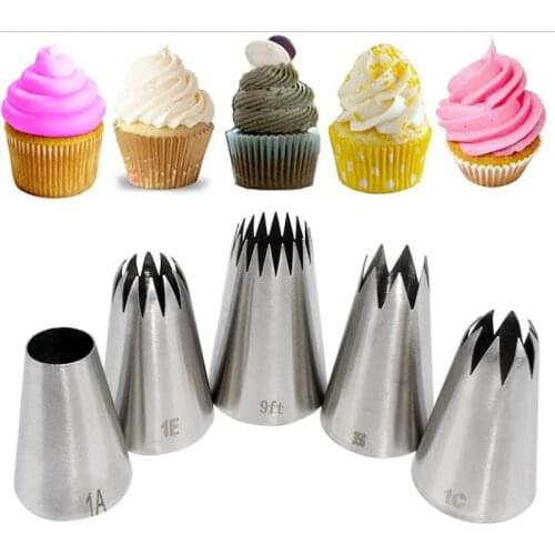 5pcs Large Metal Cake Cream Decoration Tips Set Pastry Tools Stainless Steel Piping Icing Nozzle Cupcake Head Dessert Decorators
