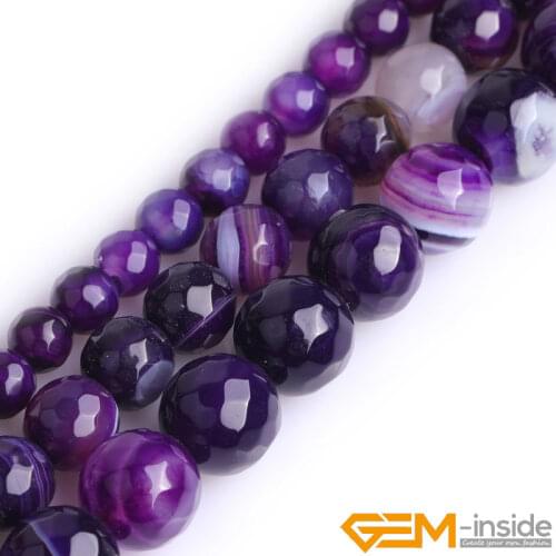 6 8 10mm Natural Purple Stripe Agates Round Faceted Accessories Beads For Jewelry Making Strand 15 inch DIY Jewelry Bead Gift