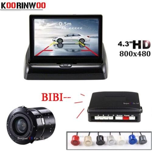 Koorinwoo AHD CCD Camera Car Parking Sensor + 4.3" Folding LCD TFT Monitor Rear View Camera Alert Buzzer Radars 4 Parking System