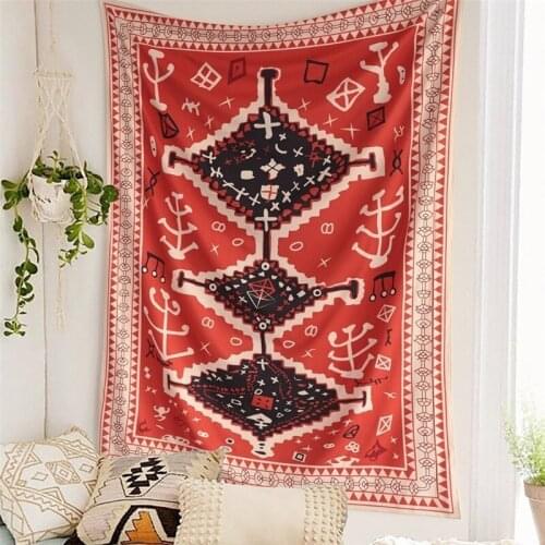 Bohemian Tapestry Wall Hanging Moroccan Red Totem Art Psychedelic Tapestry Wall Fabric Carpet Blanket Boho Decor Home Headboard