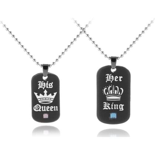 2018 New Design Her king&His queen Letter Couple Pendant Necklaces For Lovers Of Army Card Beads Chain Jewelry Gift