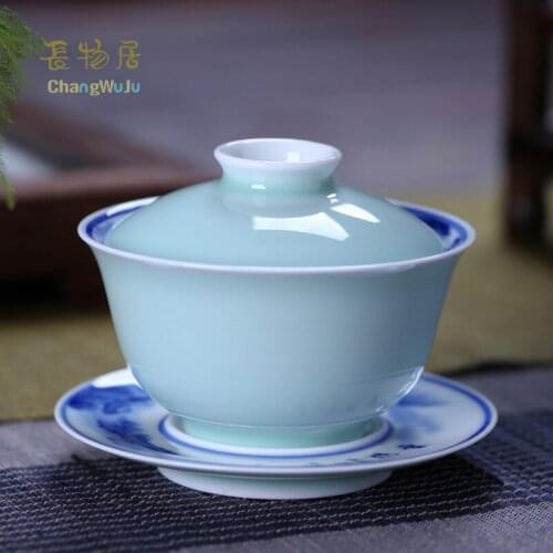 Changwuju in Jingdezhen Cups & Saucers the blue and white porcelain with coloured glaze Kung-Fu tea cup painted by Jinhongxia