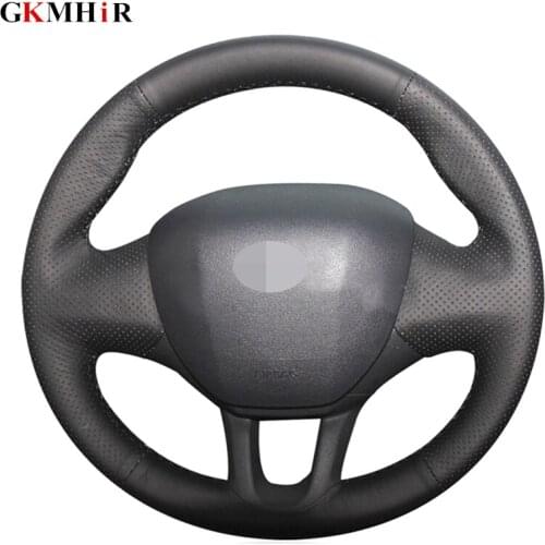 Black Artificial Leather Hand-stitched Car Steering Wheel Cover for Peugeot 208 2011-2019 Peugeot 2008 2013-2019