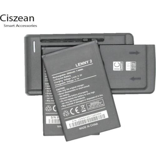 Ciszean 2x New 3.7V 2000mAh Replacement lenny 2 Battery + charger For Wiko LENNY2 Batterie Bateria Batterij Cell Phone Batteries