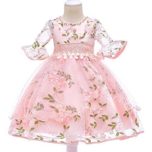 2020 Summer Half Sleeve Dress Girl Kids Dresses For Girls Children Party Wedding Gray Pink Princess Dress Birthday 3-10 Year