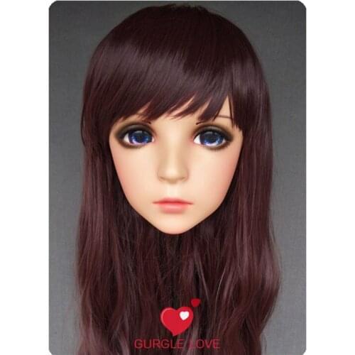 DM173) Lovely Sweet Girl Resin Half Head Kigurumi Mask With BJD Eyes Cosplay Japanese Anime Role Lolita Mask Crossdress Doll