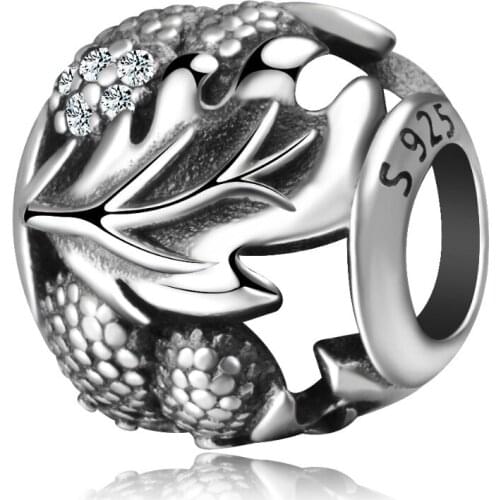 Eudora 925 Sterling Silver Leaf CZ Charms Fit Bracelets & Bangles DIY Jewelry for Women DIY Gifts Fashion Pendant