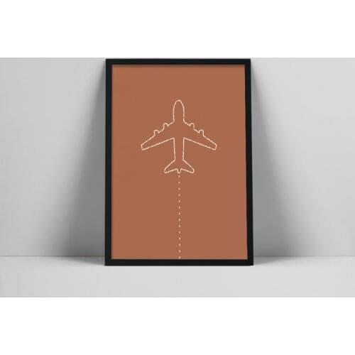 Airplane Line Art Print | Minimalist Neutral Poster | Traveler Wall Print | Brown Wall Art | Boho Wall Decor | Minimal Line Iara