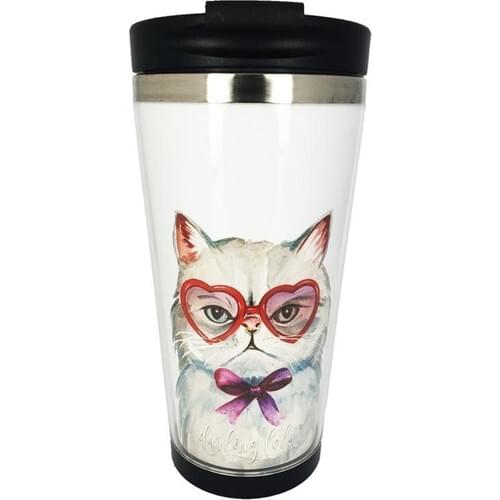 Catharsis Bespectacled Cat Printed Thermos Cup