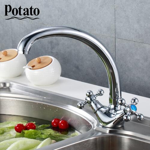 Potato Kitchen Faucet Modern Style Sink Tap Double Handle Cold And Hot Water Mixer Tap 360 Degree Rotation Sink Tap p4261