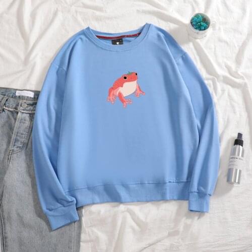 Kawaii Strawberry Frog Sweatshirt Cotton Plus Size Hoodie Goth Clothes Women Punk Vintage Top Spring Autumn Sweetshirt for Girls