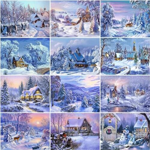 MomoArt DIY Diamond Embroidery Landscape Picture Of Rhinestone Diamond Mosaic Winter Needlework Beaded Painting House Wall Decor