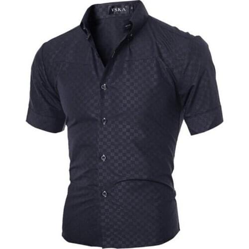 Men Shirt 2018 Mens Brand Fashion Plaid Shirt Male Short-Sleeved Shirt Camisa Masculina Casual Slim Dress Shirt Homme XXXL YJ