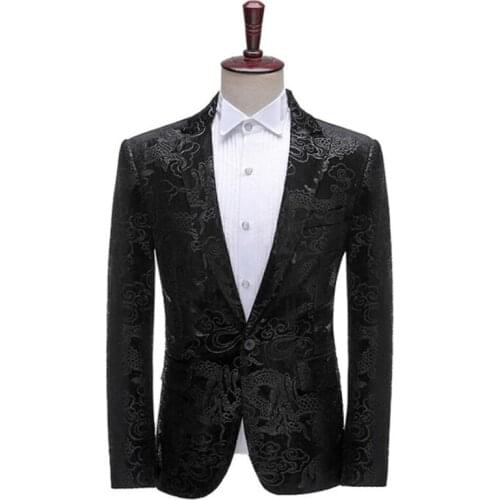 Mens small suit casual jacket velveteen printing black host singer single photo studio photography костюм мужской trajes