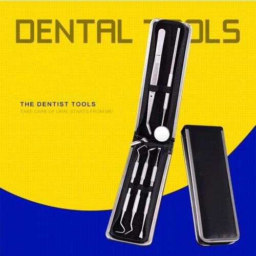 5pc/set Stainless Dental Tool Set With Mirror Sickle Tweezer Hoe Dental Kit Instrument Oral Care Dentist Prepare Tool