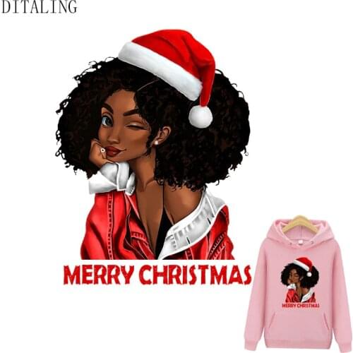 Christmas Patch Beautiful African American Women Iron On Patches For Clothes Girl T-Shirt Hoodie DIY Heat Transfer Vinly Sticker