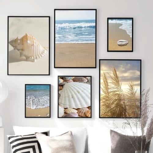 Wall Art Canvas Painting White Shell Conch Sunny Beach Seascape Nordic Posters And Prints Wall Pictures For Living Room Decor