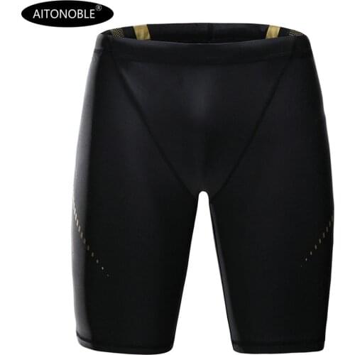 2021 AITONOBLE NEW MENS SWIMMING LONG TRUNK JAMMERS COMPRESSION FASHION SOLID WITH RUBBER PRINT SWIMSUIT TRUNKS LONG SWIM BOXER