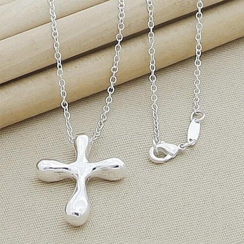 New 925 Silver Cross Hanging Necklace Religious Belief Jewelry Gift Unisex