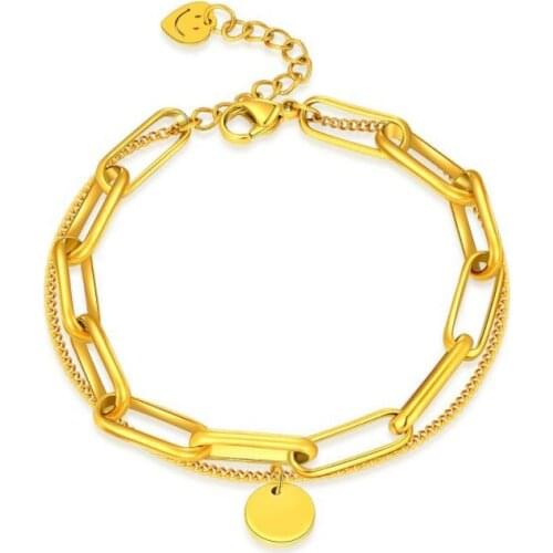 New Paperclip Chain Bracelet Gold Color Stainless Steel Rectangle Link Cable Dainty Women Girls Layering Jewelry