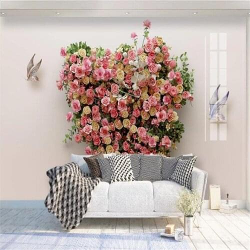 Wallpaper for walls 3 d for living room Modern minimalist relief 3D stereo rose TV sofa background wall