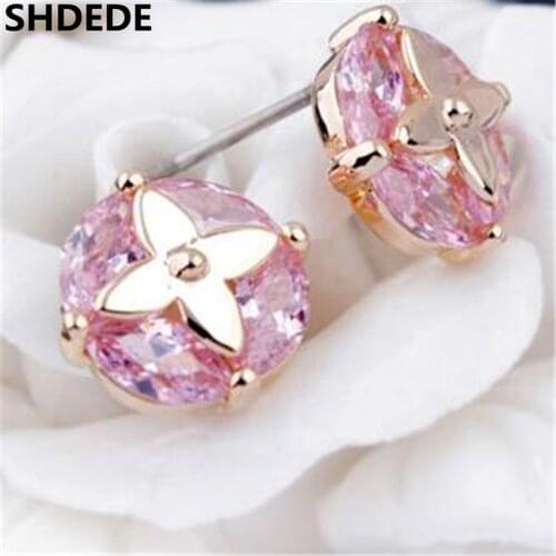 SHDEDE CZ Charm Jewelry AAA grade Cubic Zirconia Stud Earrings For Women Female Birthday Gift -8243