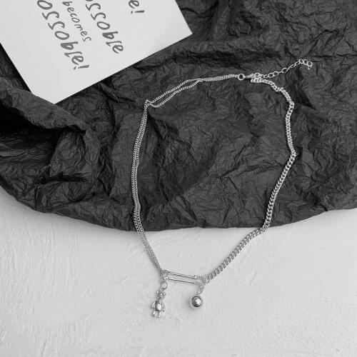 Origin Summer Fashion Little Bear Paper Clip Pendant Necklace for Women Asymmetric Round Bead Metal Hollow Mermaid Jewellery