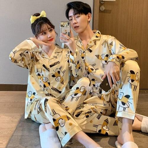 Pijama Lover Night Suit Men & Women Pajamas Sets Couple Sleepwear Family Casual Home ClothingNew Luxury Pajama Set Satin Silk